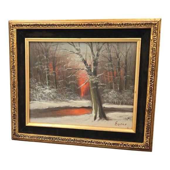 Vtg Impressionist Oil Painting Winter Landscape By Borne Signed Mid Century Art